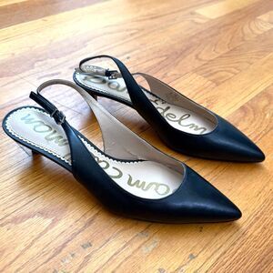 Sam Edelman Black Leather Slingback Kitten Heel Pointed Toe Pumps Size 8